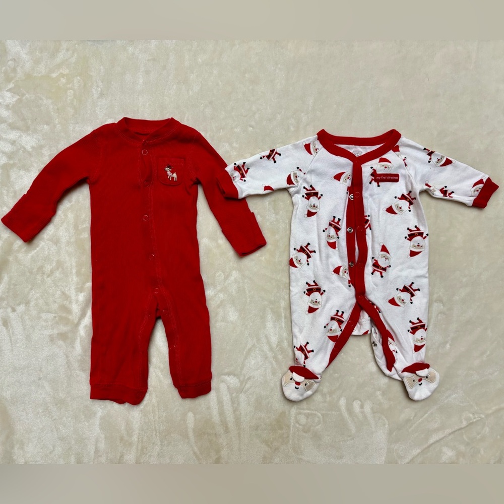 Festive Baby Christmas Organic Cotton & Microfleece Holiday Sleeper Bundle NB-3M - Picture 3 of 7